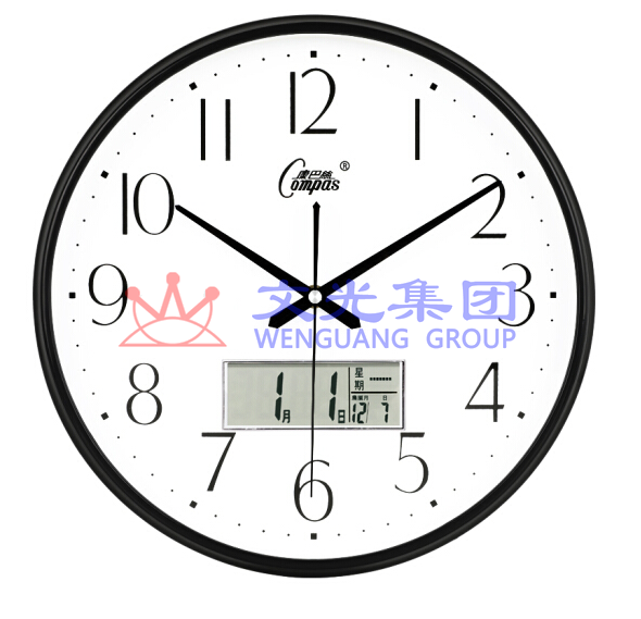 康巴丝 C3076Y 黑白 挂钟15英寸万年历38cm石英钟表 SKU：WG0103560